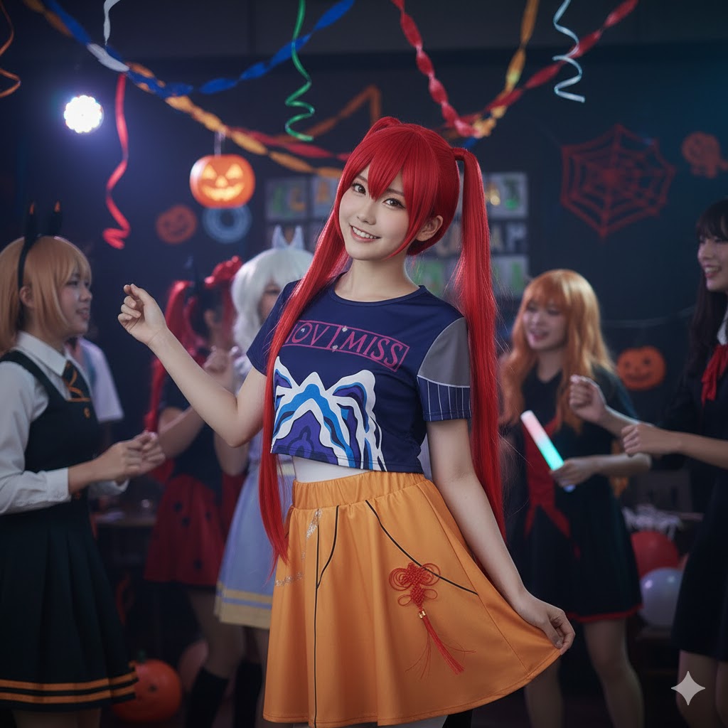 K-Pop Demon Hunter Mira gyermek jelmez extra hosszú vörös parókával - Image 2