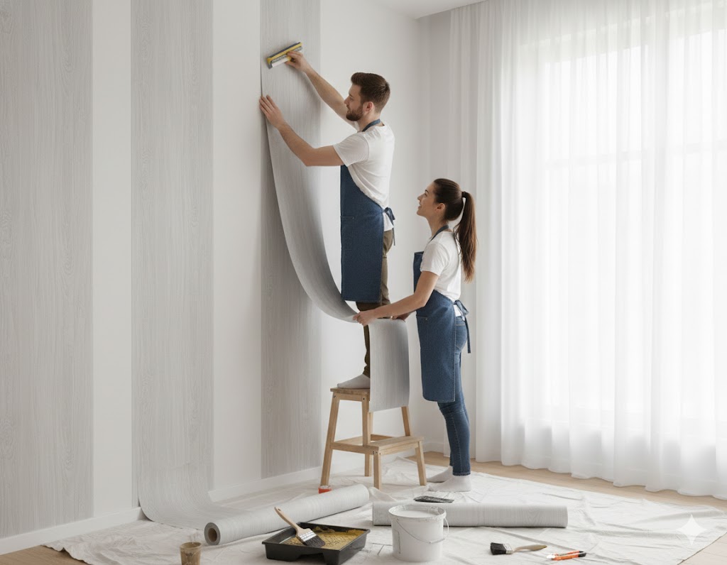 Modern Szürkés-Bézs Faerezetű Öntapadós Tapéta 45cm x 10m - Torch - Image 4