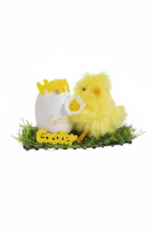 Húsvéti pelyhes csibe tojással műfű talpon dekoráció 11x4,5x8 cm KTM - Image 4
