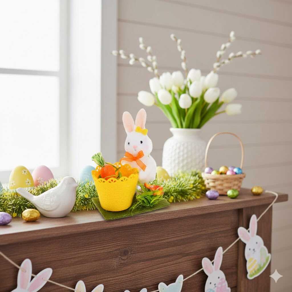 Húsvéti nyuszi figura filc kosárral és sárgarépával 12 cm KTM - Image 3