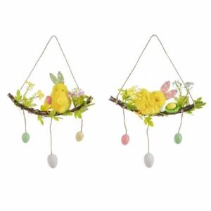 Húsvéti csibe faág hintán színes függőtojásokkal, ajtódísz 1 db KTM