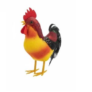 Húsvéti élethű flokkolt kakas figura színes tollazattal 14 cm KTM