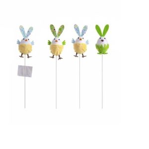 Húsvéti csibe pálcikán színes nyuszifülekkel 10 cm KTM