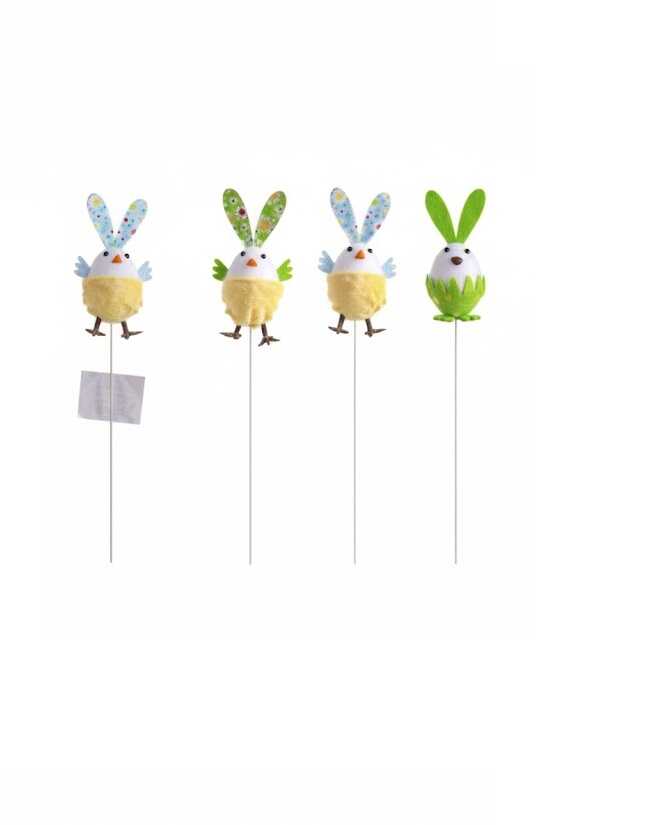 Húsvéti csibe pálcikán színes nyuszifülekkel 10 cm KTM