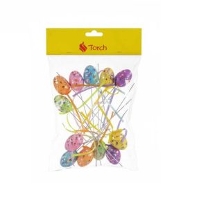 Húsvéti színes mintás dekorációs tojások pálcikán 3x4 cm 12 db/csomag KTM