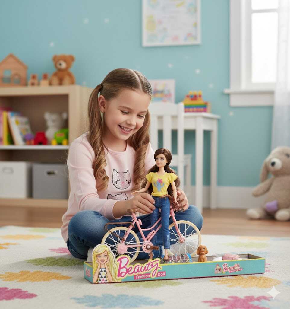 Városi tekergő- Trendi baba pink kerékpárral és kutyussal - Image 4