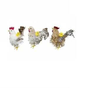 Húsvéti élethű tollas tyúk csibével dekoráció 17 cm KTM