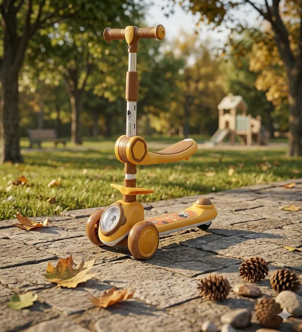 GroMax 2-az-1-ben Tanuló Gyermekroller és Kismotor – Ahol a Móka és a Fejlődés Találkozik Barna színben - Image 2