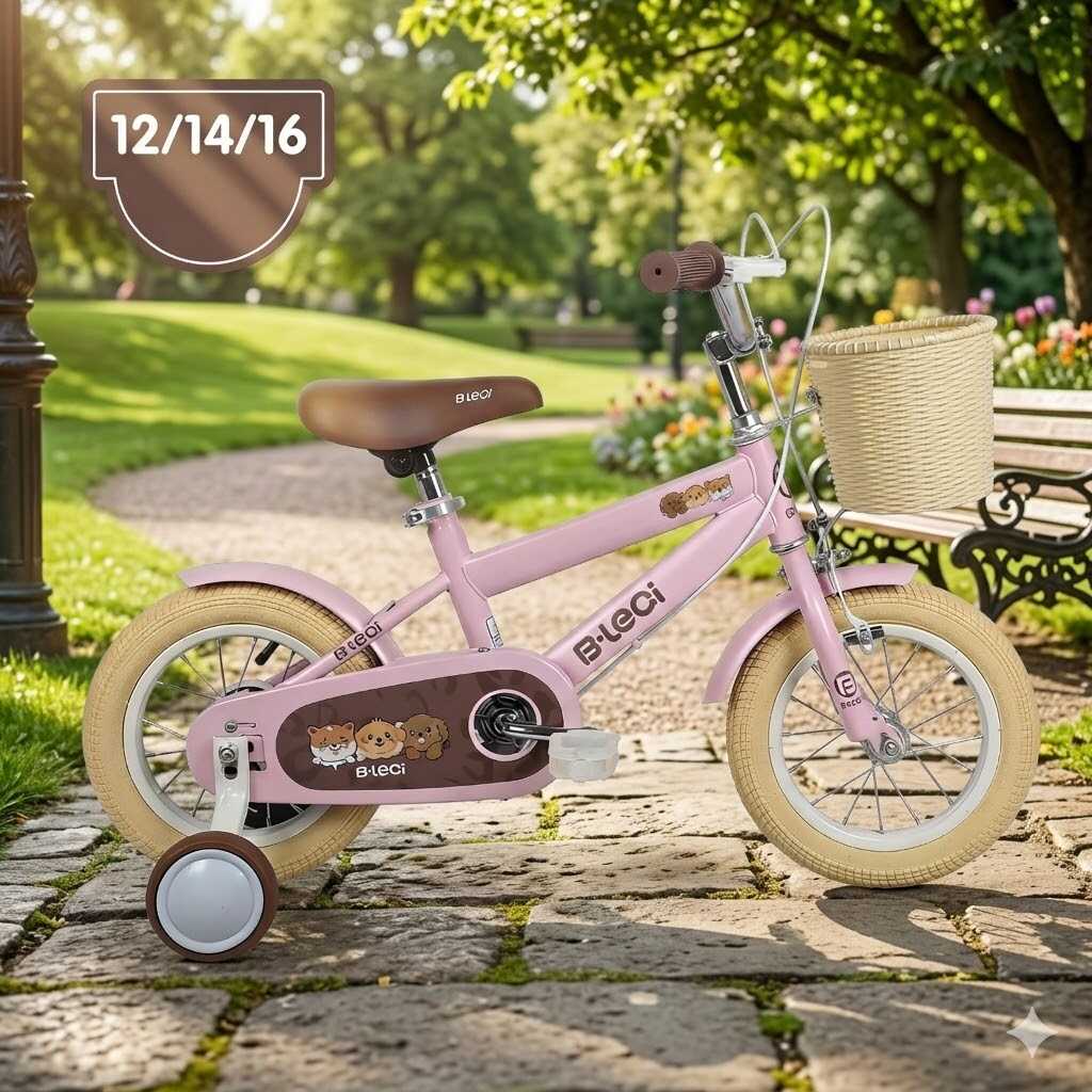 Kislány 14 " rózsaszín gyermek kerékpár kosárral és pótkerékkel