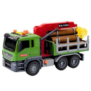 Lendkerekes Városi Rönkszállító Teherautó Mozgatható Daruval és Fényeffektekkel