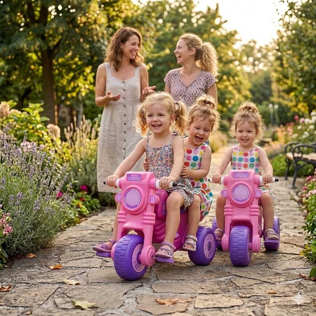 Rózsaszín műanyag háromkerekű cross motor , 59 x 35 x 45 cm , rózsaszín - Image 2