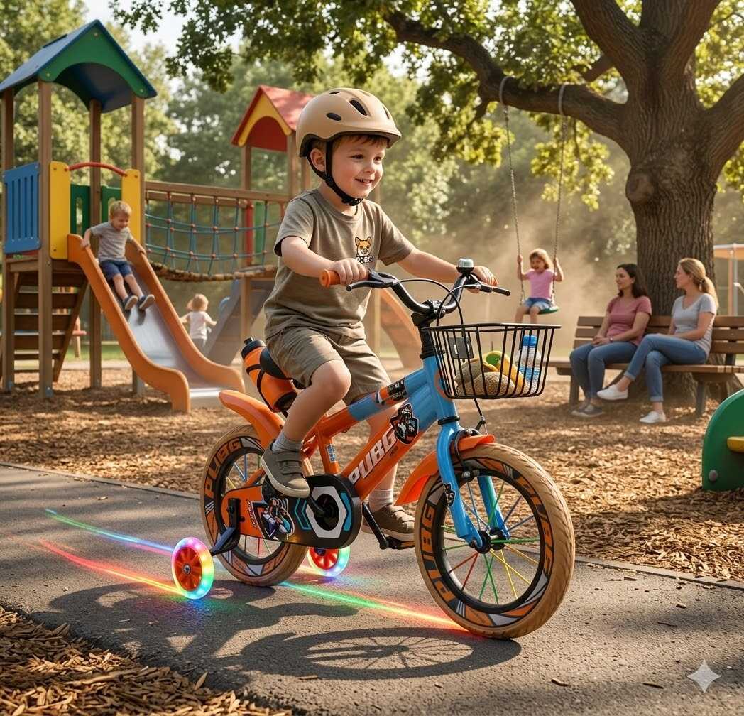 PUBG 5110 12" Gyerek Kerékpár – Kosárral és Világító segédkerekekkel