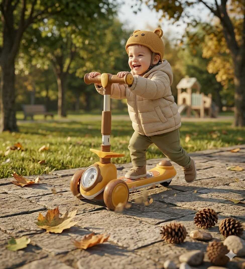 GroMax 2-az-1-ben Tanuló Gyermekroller és Kismotor – Ahol a Móka és a Fejlődés Találkozik Barna színben - Image 3