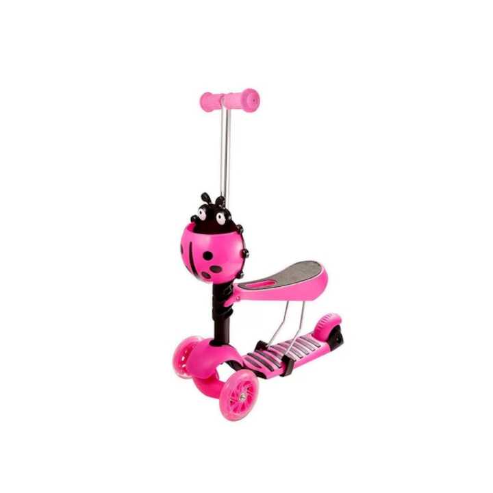 3 az 1-ben katicás gyermek roller ,világító kerekekkel és levehető üléssel , rózsaszín - Image 2