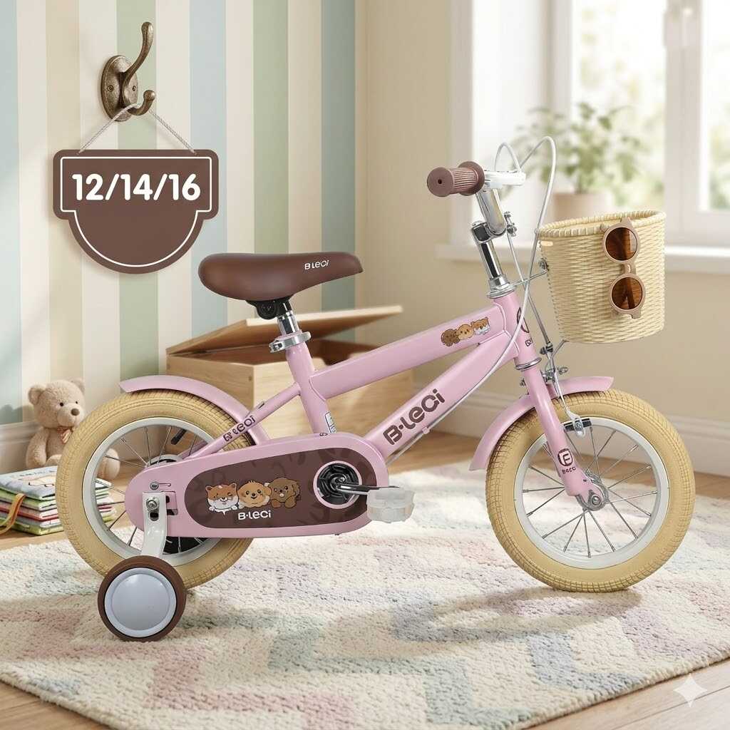 Kislány 14 " rózsaszín gyermek kerékpár kosárral és pótkerékkel