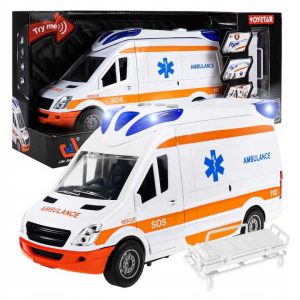 Játék mentőautó nyitható ajtókkal , hang és fényeffektekkel - 11,5×25×8 cm