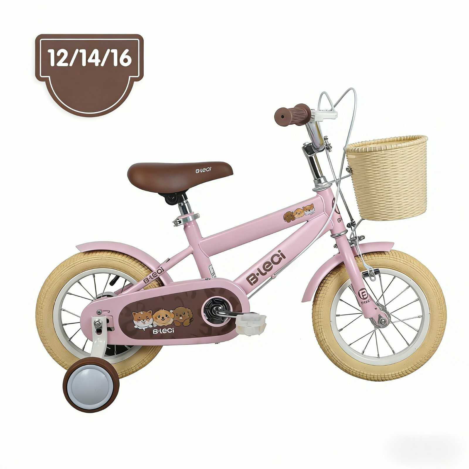 Kislány 14 " rózsaszín gyermek kerékpár kosárral és pótkerékkel