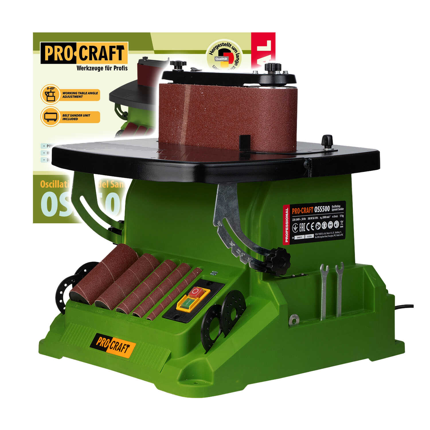 Oszcilláló Szalag- és Orsócsiszoló 500W (Dönthető Asztal) OSS500 PROCRAFT