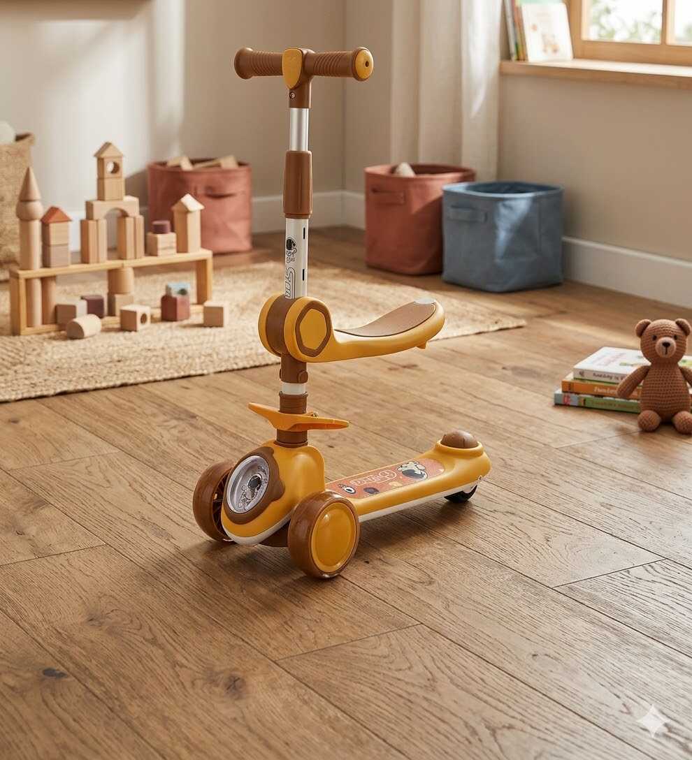 GroMax 2-az-1-ben Tanuló Gyermekroller és Kismotor – Ahol a Móka és a Fejlődés Találkozik Barna színben - Image 4