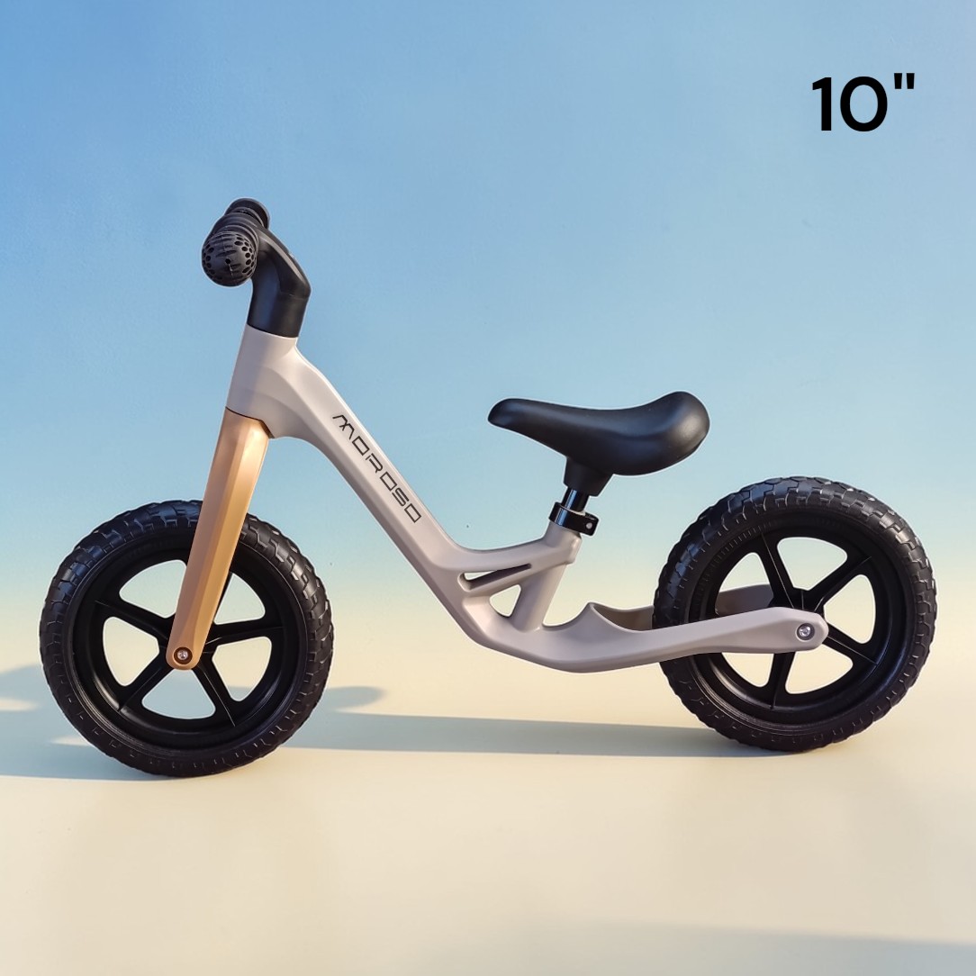 Gyerek futóbicikli 10” – ultrakönnyű tanulóbicikli 2–5 éveseknek, bézs-szürke – Moroso
