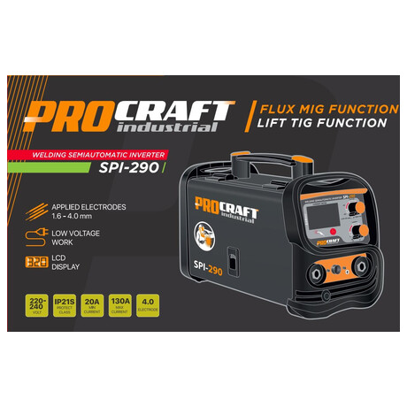 Kombinált Inverteres Hegesztő 3 in 1 (Elektródás és Flux) 130A LCD SPI-290 PROCRAFT - Image 7