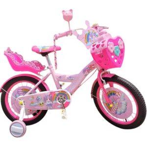 Kislány rózsaszín 506P 12" Hercegnő Bicikli – Szív Kosárral és Babaüléssel