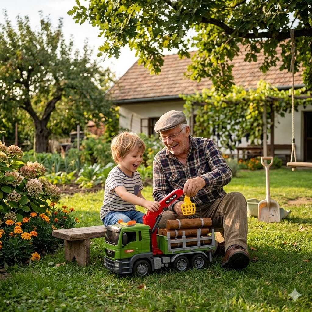Lendkerekes Városi Rönkszállító Teherautó Mozgatható Daruval és Fényeffektekkel - Image 3