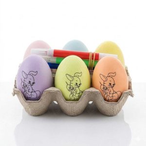 Húsvéti színes 6 db-os színezhető tojások filcekkel tojástartóban , 6 cm