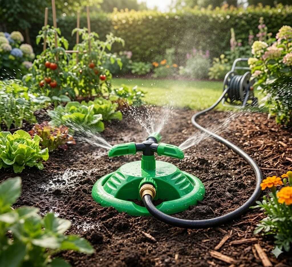 Kerti körforgó esőztető stabil talppal 3 karos automata locsolófej 220mm Kmt TOOLS - Image 2