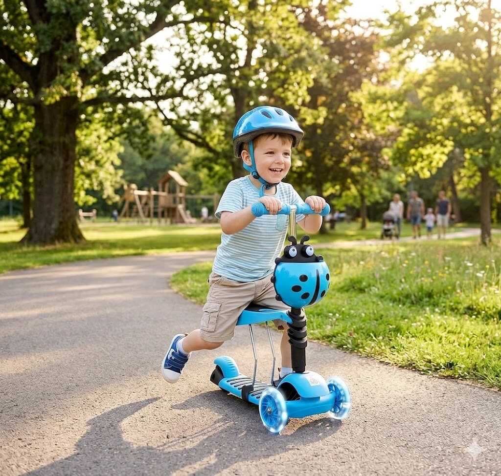 3 az 1-ben katicás gyermek roller ,világító kerekekkel és levehető üléssel , kék - Image 6