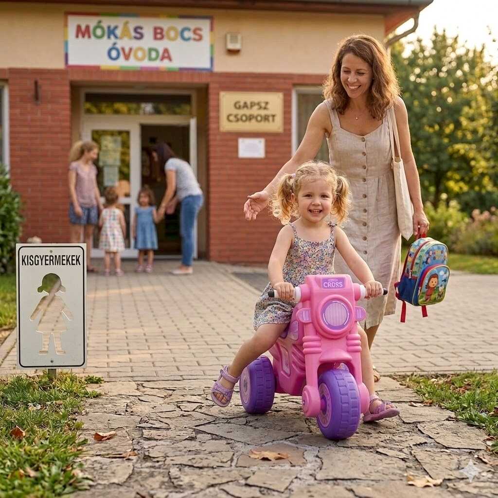 Rózsaszín műanyag háromkerekű cross motor , 59 x 35 x 45 cm , rózsaszín - Image 4