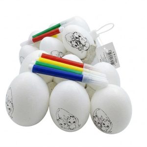 Húsvéti 6db-os festhető tojás motívummal és szines filcekkel tojástartóban , 6 cm