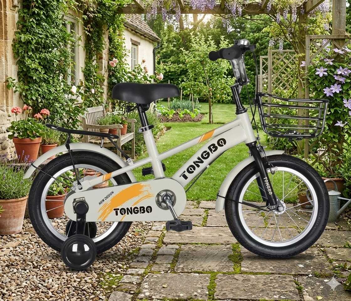 Prémium gyermek kerékpár 16” – professzionális junior modell extra felszereltséggel, szürke-narancs – Tongbo