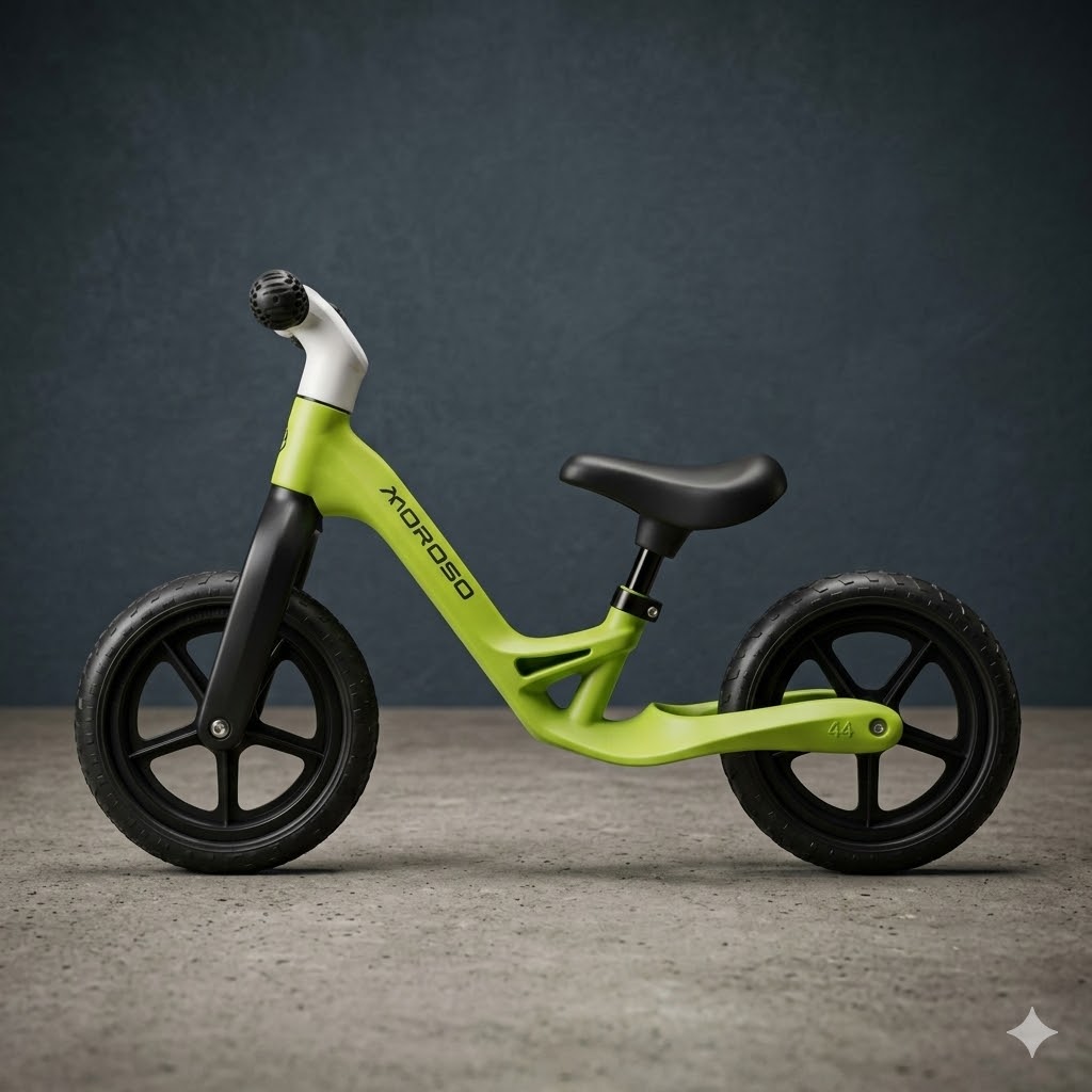 Gyerek futóbicikli 10” – ultrakönnyű tanulóbicikli 2–5 éveseknek, neon zöld – Moroso - Image 3