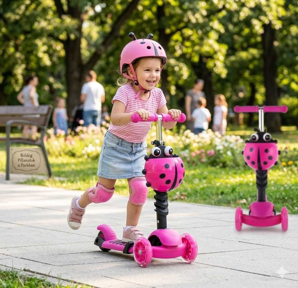 3 az 1-ben katicás gyermek roller ,világító kerekekkel és levehető üléssel , rózsaszín - Image 9