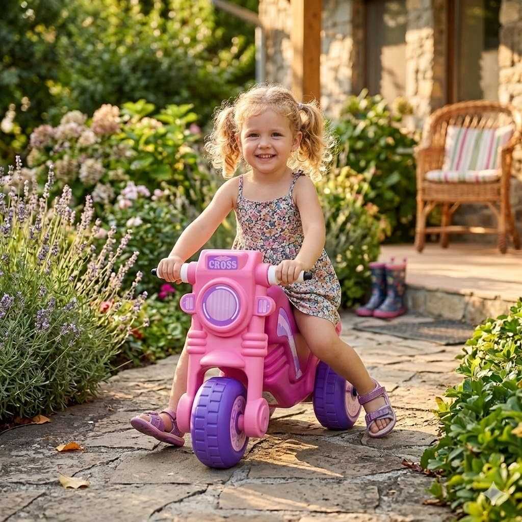 Rózsaszín műanyag háromkerekű cross motor , 59 x 35 x 45 cm , rózsaszín - Image 5