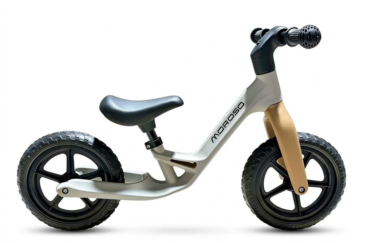 Gyerek futóbicikli 10” – ultrakönnyű tanulóbicikli 2–5 éveseknek, bézs-szürke – Moroso
