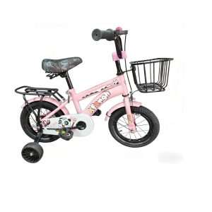 Gyerek kerékpár 14” – vidám tanulóbicikli segédkerekekkel és kiegészítőkkel, rózsaszín