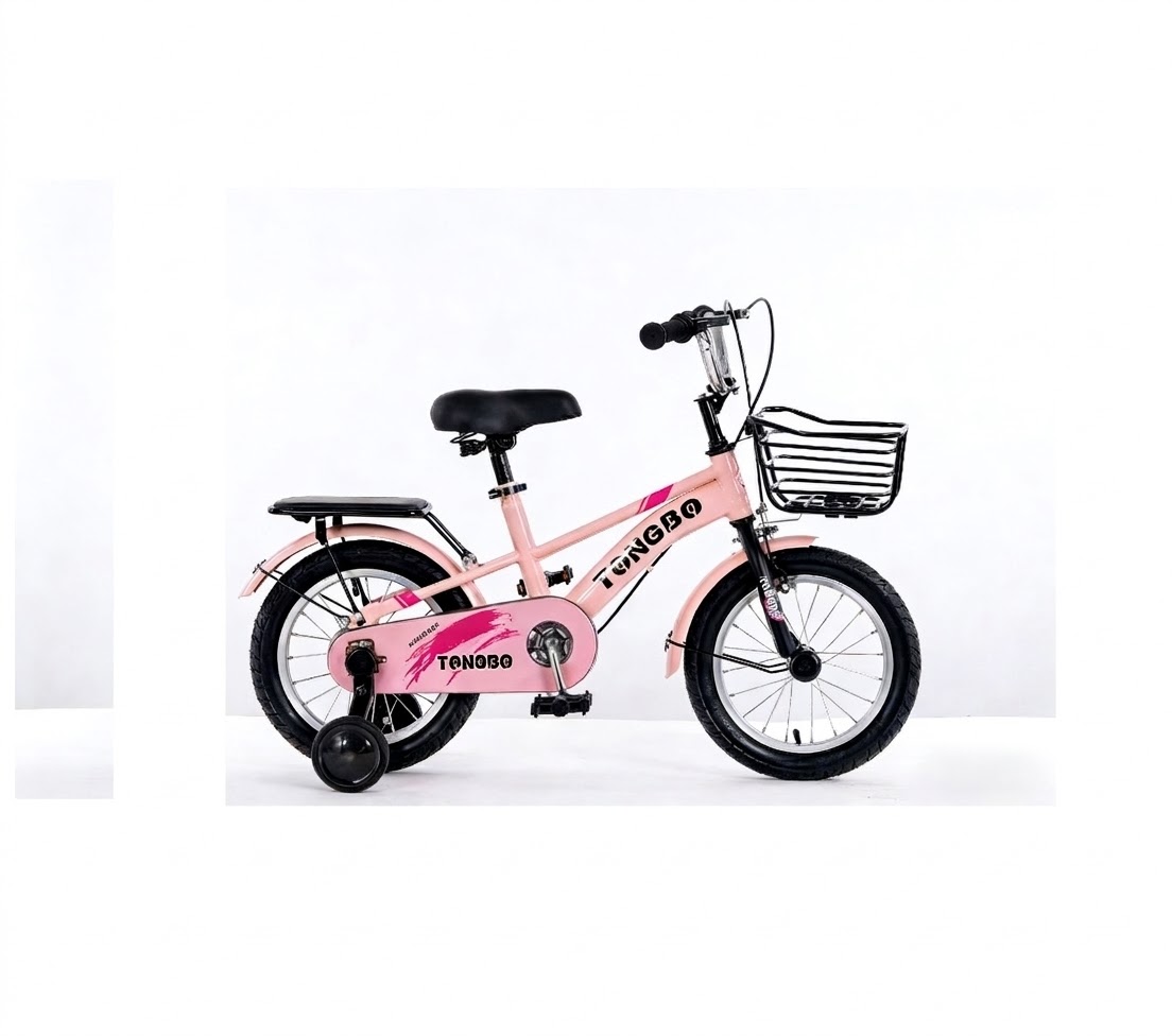 Lányka kerékpár 14" méretben, leszerelhető segédkerekekkel és első kosárral, rózsaszín TONGBO