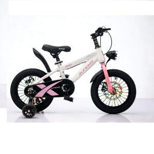 Rózsaszín fehér Sport 14" Gyerek Bicikli – Tárcsafékes, Segédkerekes