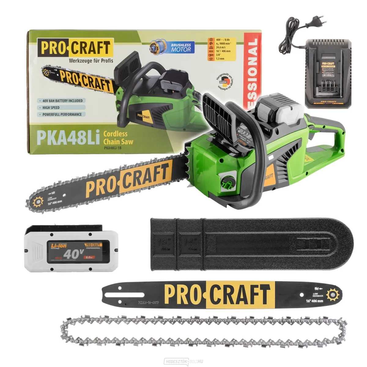 Akkus Láncfűrész 40cm 40V 8Ah (Brushless) PKA48Li PROCRAFT