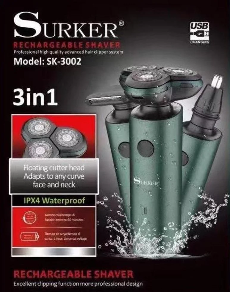 Multifunkciós 3 az 1-ben professzionális tölthető borotva és arcápoló készlet cserélhető fejekkel Surker - Image 2