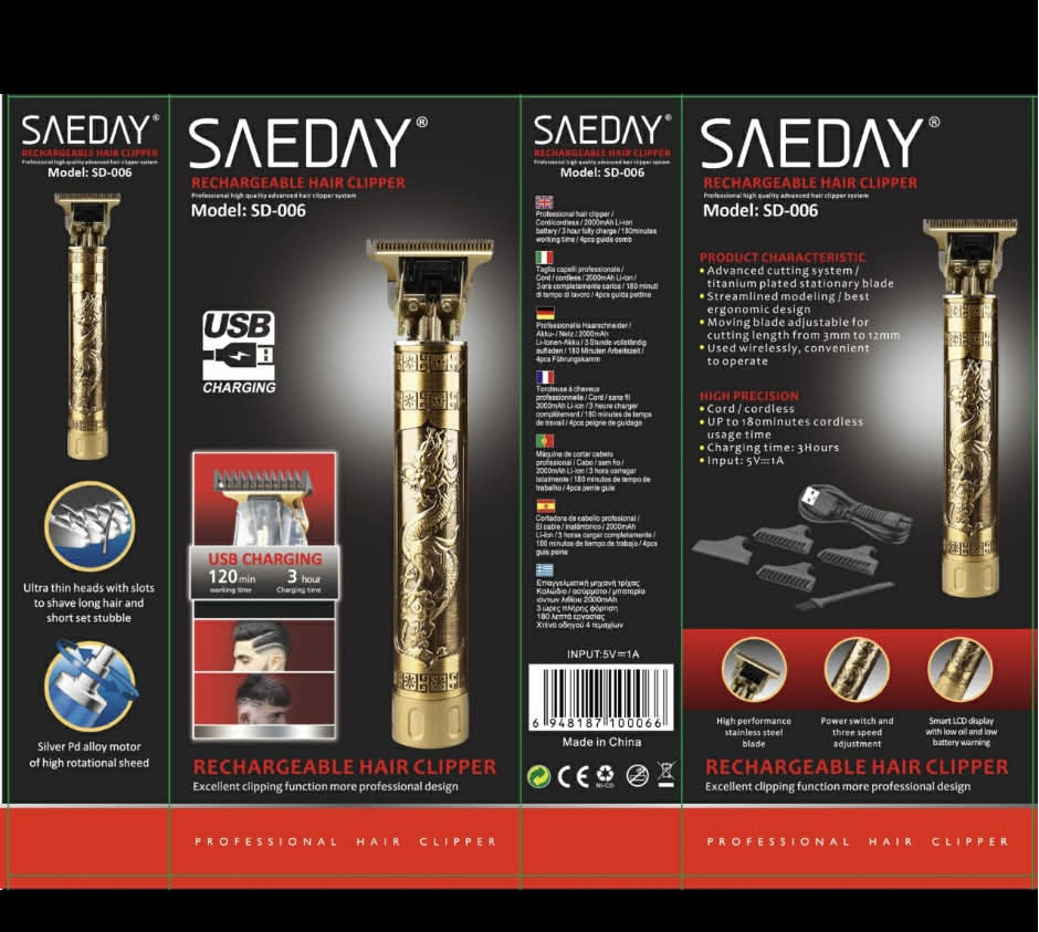 Vintage sárkány mintás professzionális tölthető kontúrvágó és trimmelő gép 3-12 mm Saeday - Image 2