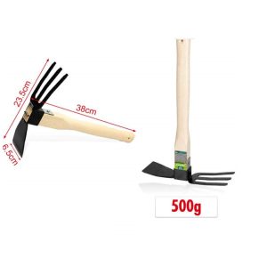 Kerti kombinált kézi kapa és 3-ágú kultivátor fa nyéllel 500g Kmt TOOLS