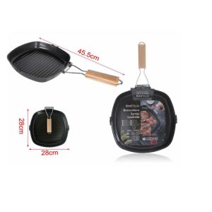 Összecsukható fa nyelű grillserpenyő tapadásmentes bevonattal 28x28cm Kmt STYLE