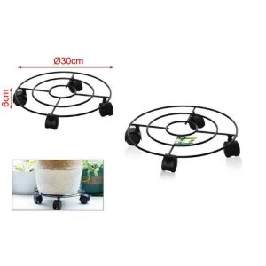Kerek fém gurulós növénytartó görgőkkel fekete 300mm Kmt STYLE