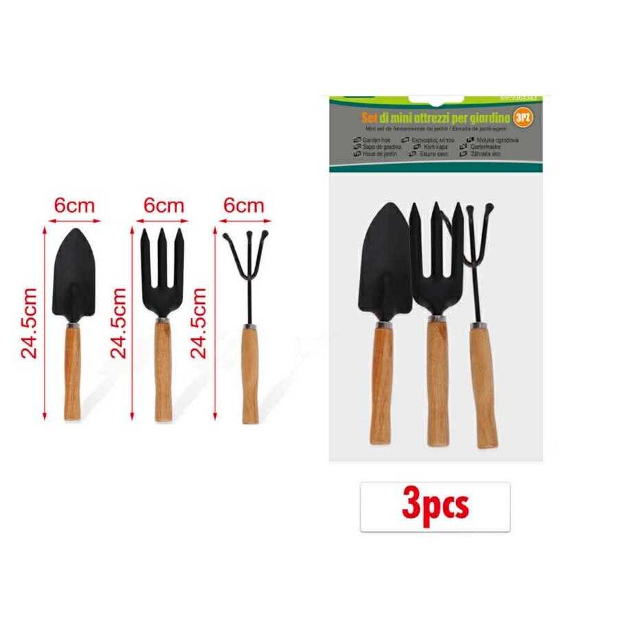 Mini kerti szerszám készlet fa nyéllel 3 darabos Kmt TOOLS