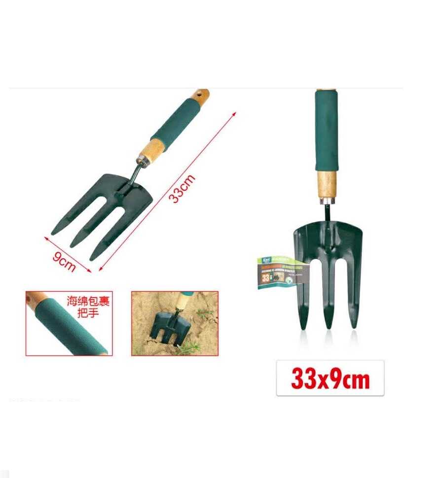 Kerti kézi ültetővilla szivacsos markolattal és fa nyéllel 33cm Kmt TOOLS