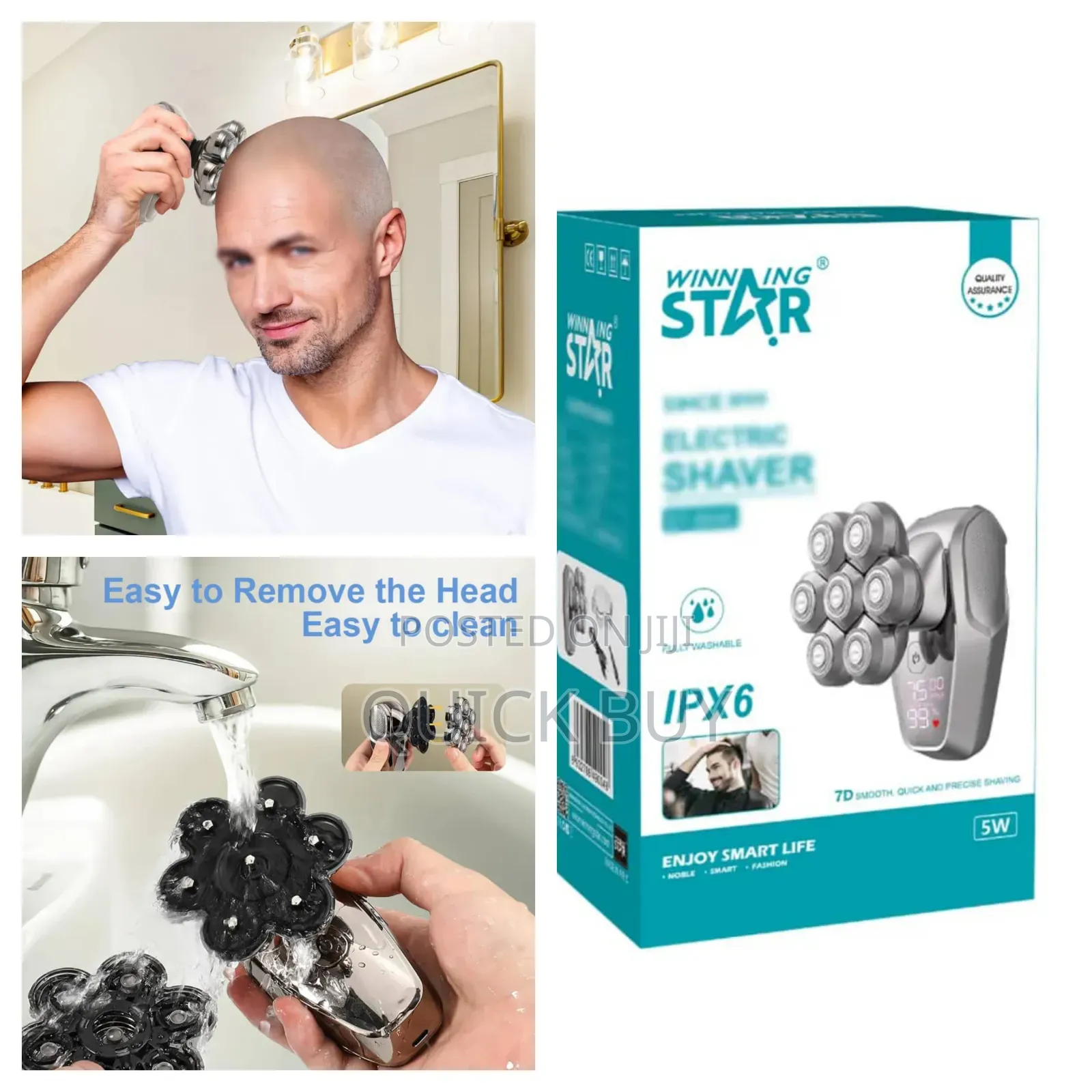 7D professzionális vízálló elektromos hajnövesztő fejborotva és hajvágó LCD kijelzővel 11x9,5 cm Winning Star - Image 6