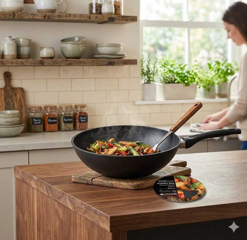 Mély tapadásmentes wok serpenyő szilikon nyéllel 24cm Kmt STYLE - Image 2